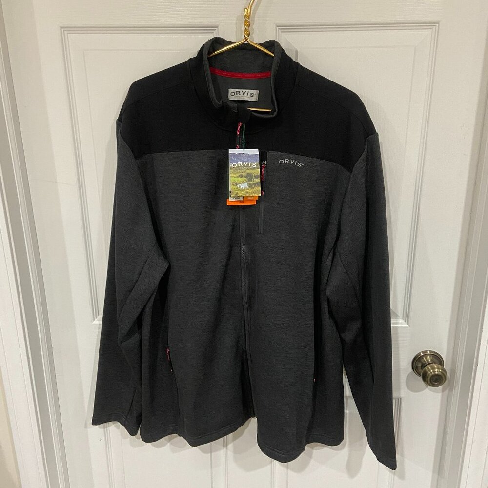 Orvis Men's Size XXL Fleece Bonded Mesh Full-Zip Jacket - Black/Charcoal Gray